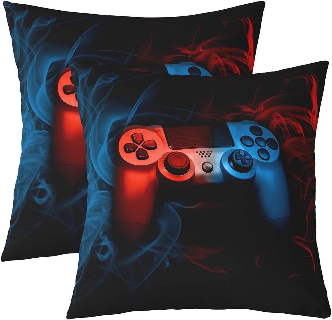 Gamepad Throw Pillow Covers 24"x24" Set of 2 Soft Gaming Pillow Cases Cushion Covers for Living Room Bedroom Game Sports Blue and Red Frog Style Decorative Throw Pillowcases for Sofa Couch Chair
