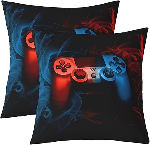 Miniatura 9 de Juego de 2 fundas de almohada con estampado de consola de videojuegos, para el hogar, sala de estar, notas temáticas musicales reversibles, color