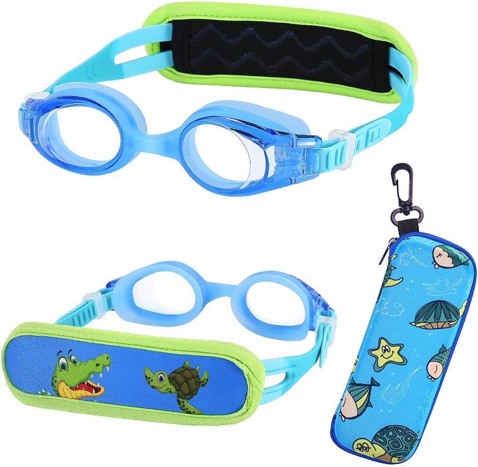 Toddler Swim Goggles Age 2-5, Toddler Goggles No Hair Pull Strap, Kids swimming goggles with Case
