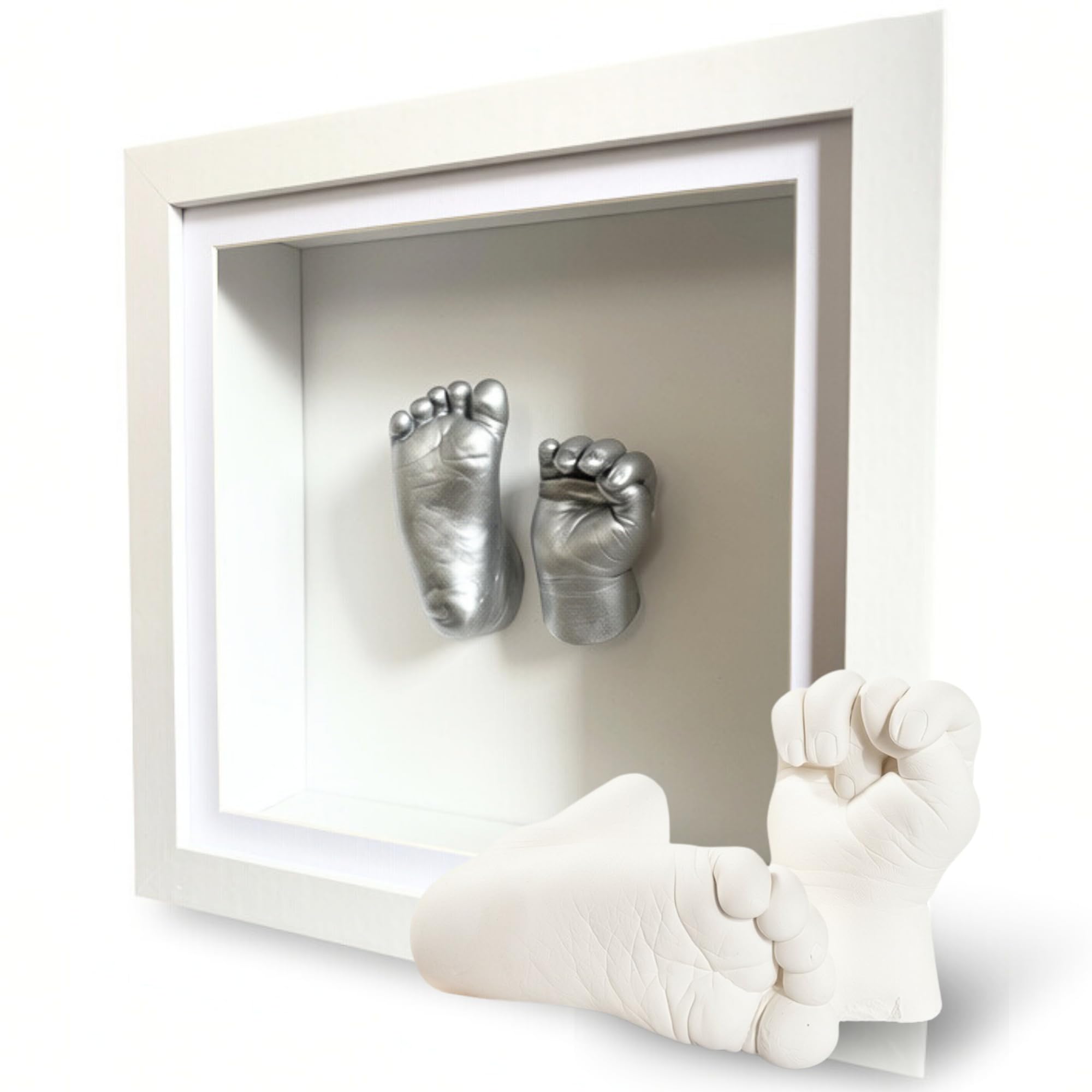 Made By Mindy White Baby Hand & Foot Casting Kit With Frame – 3D Baby Casting Keepsake Kit – Baby Handprint & Footprint Moulding Kit For Newborn Memory Keepsake – Gift For New Dads