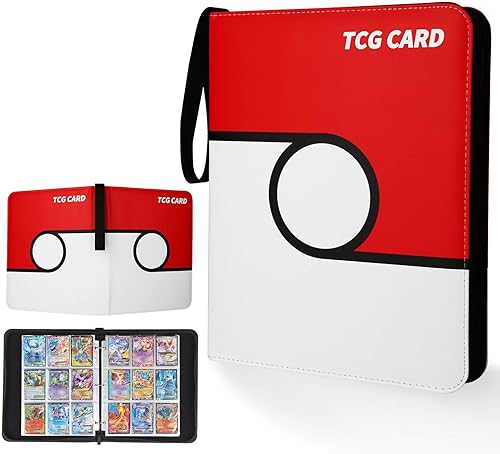 Carpeta de tarjetas de 4 bolsillos, 400 bolsillos, portatarjetas portátil con 50 fundas para coleccionista, TCG-Rojo