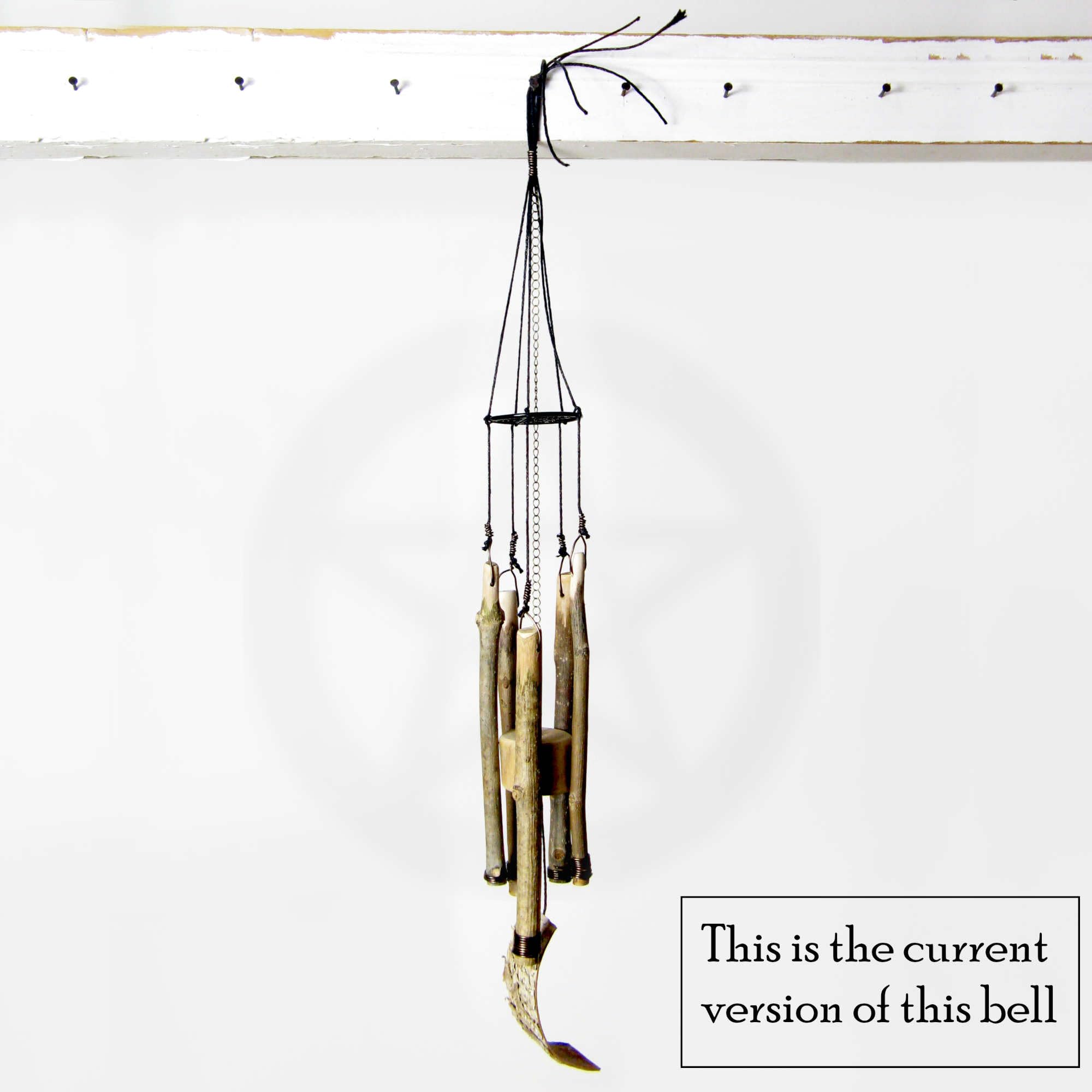 Soft-Sounding Windchime with Twigs, Driftwood, Bark, and Pentacle, Handmade, Wiccan Pagan Magical Door Home Decor Protection Altar Cleansing Wall Hanging Decoration