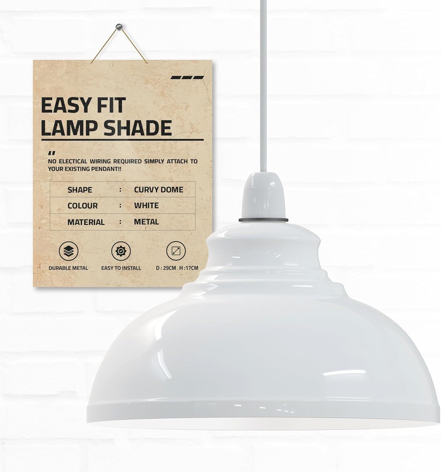 Ledsone White Industrial Pendant Ceiling Light Shade, Retro Kitchen Pendant Ceiling Lights Vintage Metal Loft Bar Hanging Chandelier Lighting Rustic Pendant Lamp Shade (Curvy-)