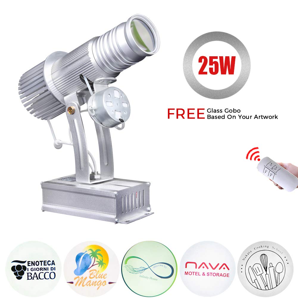 WUZHENG GOBO Lumière Logo Projecteur Lumière 25W LED GOBO Projecteur Publicité Logo Lumière pour Store Event Event,Silver,Indoor