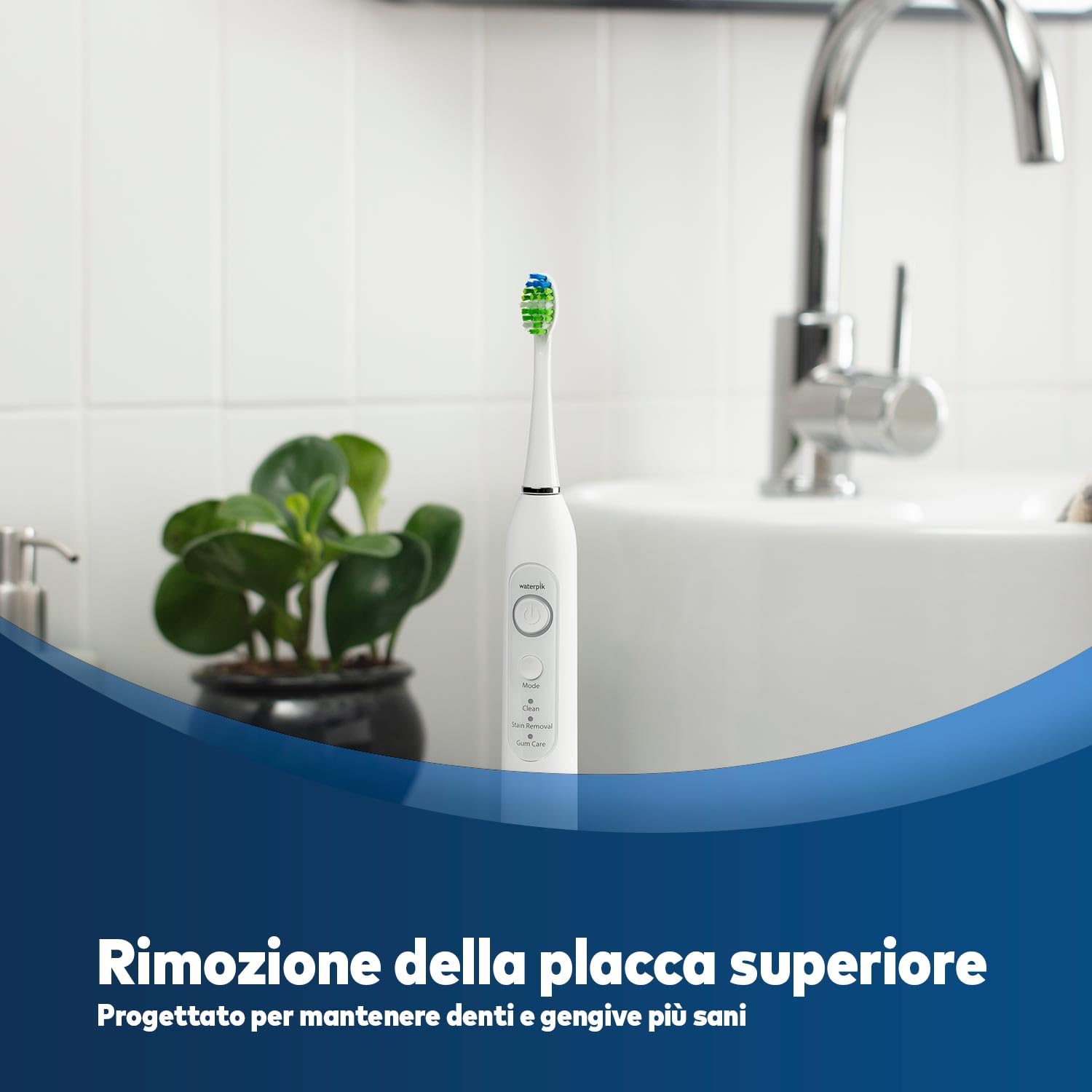 Waterpik Sensonic Spazzolino Elettrico Sonico, Bianco | Ricaricabile, Con 3 modalità, Custodia da viaggio, Caricabatterie USB