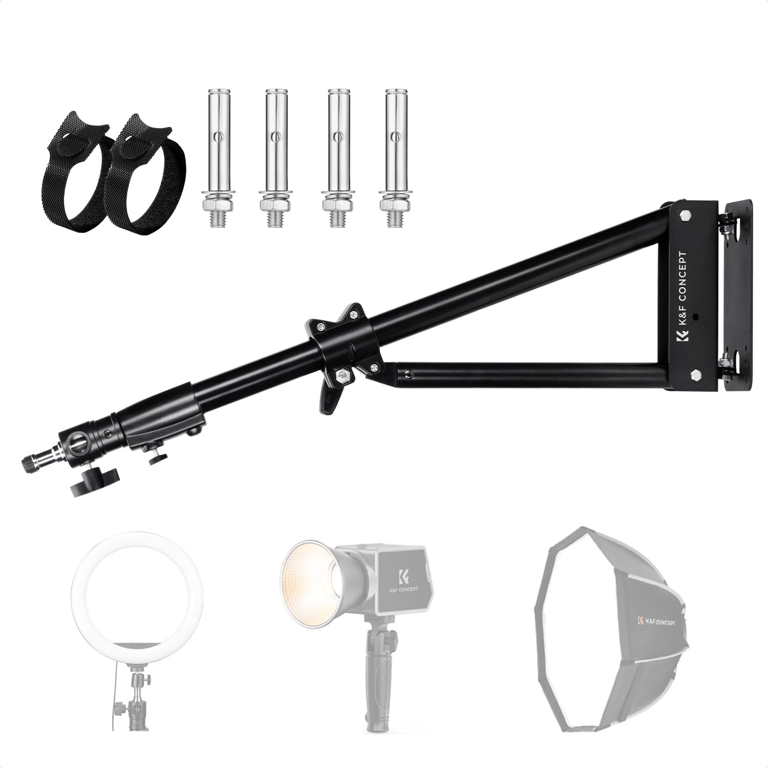 K&F Concept 1,3 m montaż ścienny ramię boom z trójkątną podstawą do fotografii studia wideo stroboskop światło monolight softbox parasol reflektor, obrót o 180 stopni
