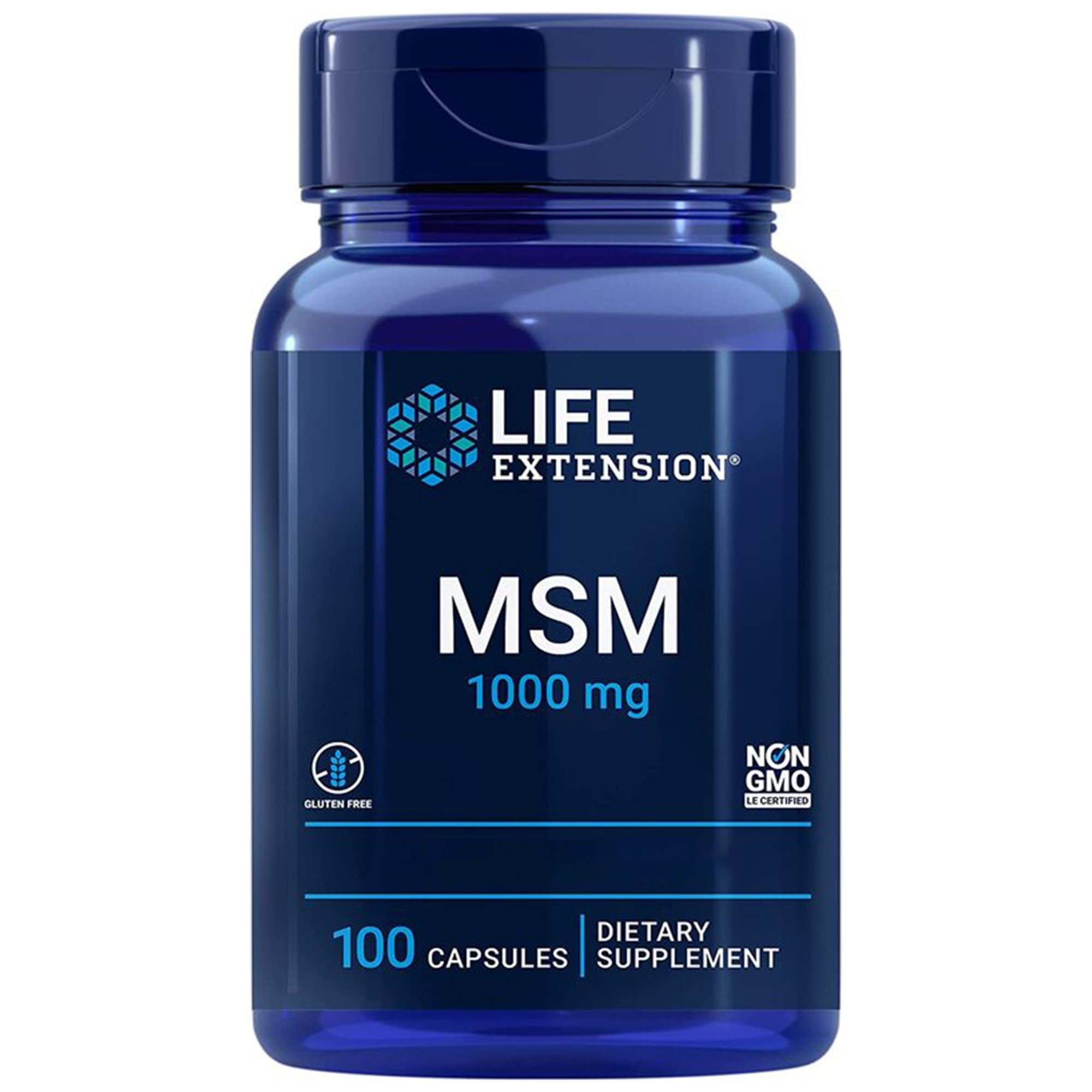 Life Extension, MSM, 1000mg, Méthylsulfonylméthane, Hautement Dosé, 100 Capsules végétaliennes, Sans Gluten, Végétarien, Sans Soja, Sans OGM