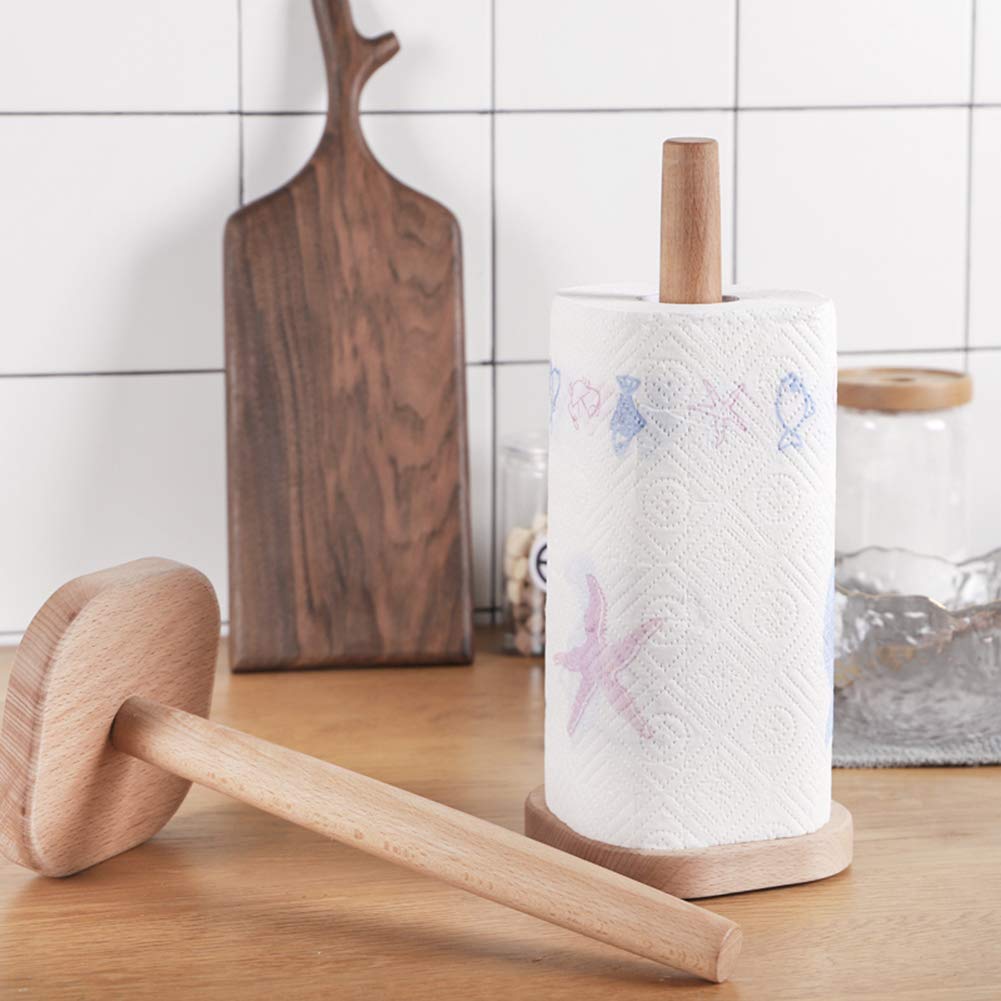 Paper Towel Holder, UHBGT Kitchen Paper Hanger Rack Bathroom Towel Roll Stand Organizer Simply Standing Countertop Wooden Paper Roll Holder for Cabinet, Table (Square bottom)