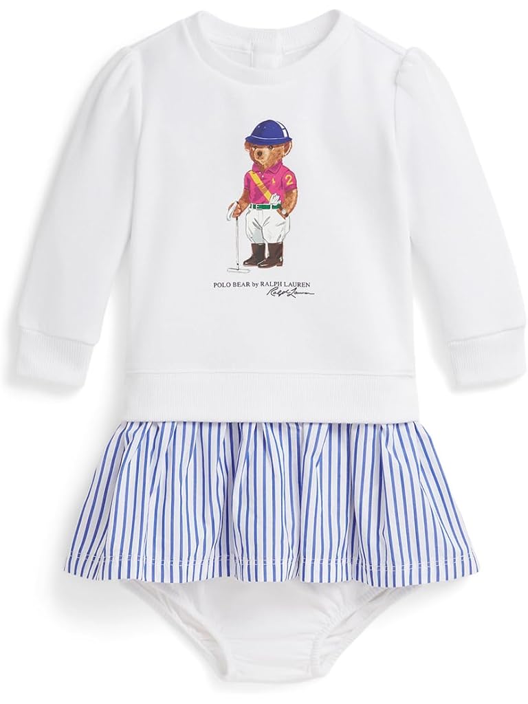 White Polo Ralph Lauren Polo Bear Fleece Dress & Bloomer (Infant)