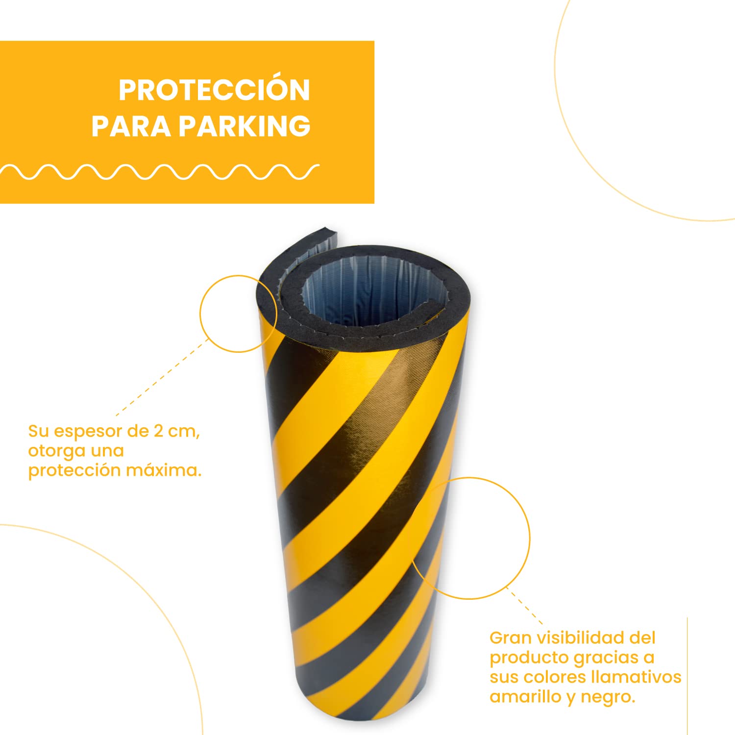 PARKING FACIL | Protector de Columnas de Garaje | Color Amarillo y Negro | Longitud 100 cm| Altura 70 cm | Espesor: 2 cm | Protección para Parking | Fácil Instalación con Autoadhesivo