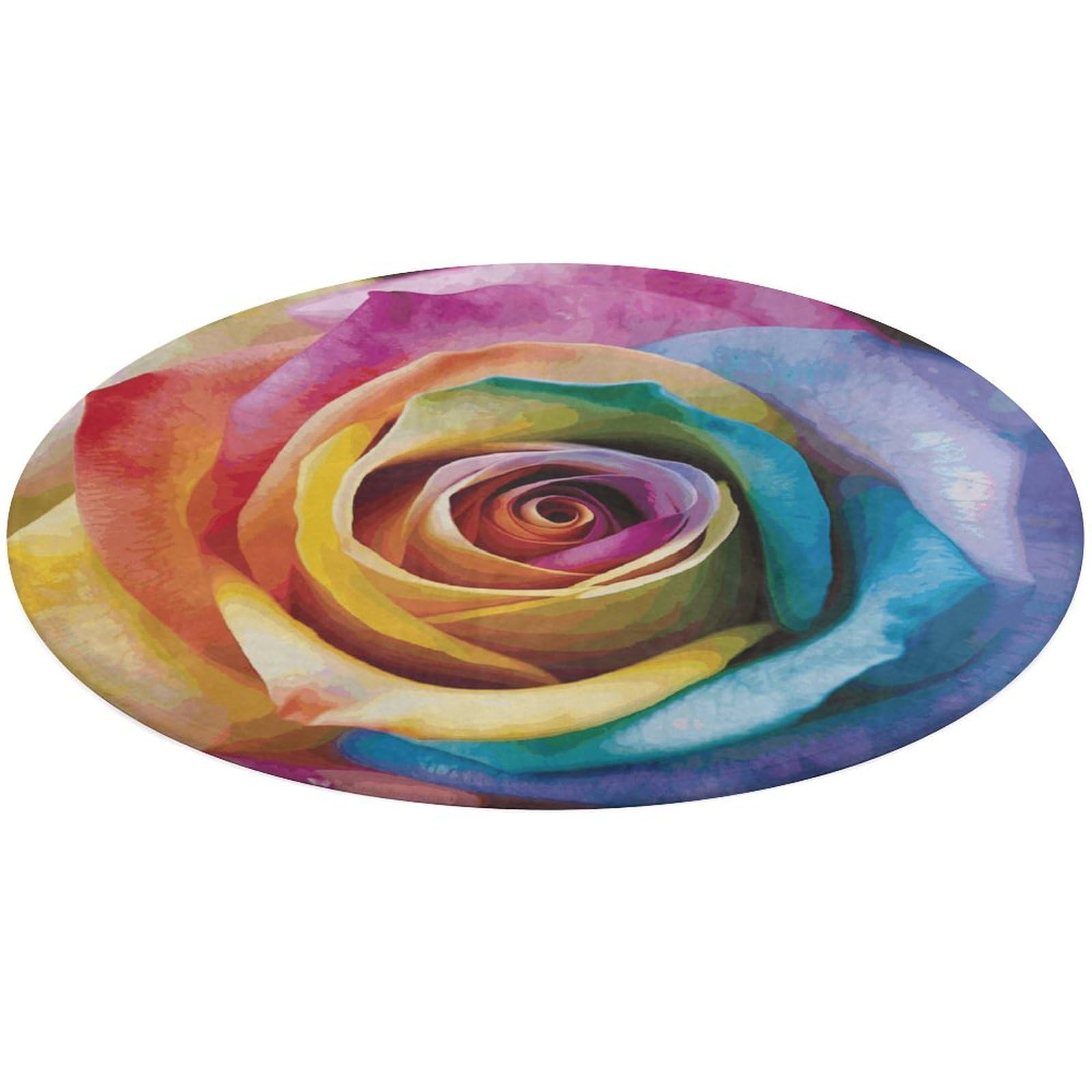 Tapis rond antidérapant contre les sols froids et glissants motif roses 80cm