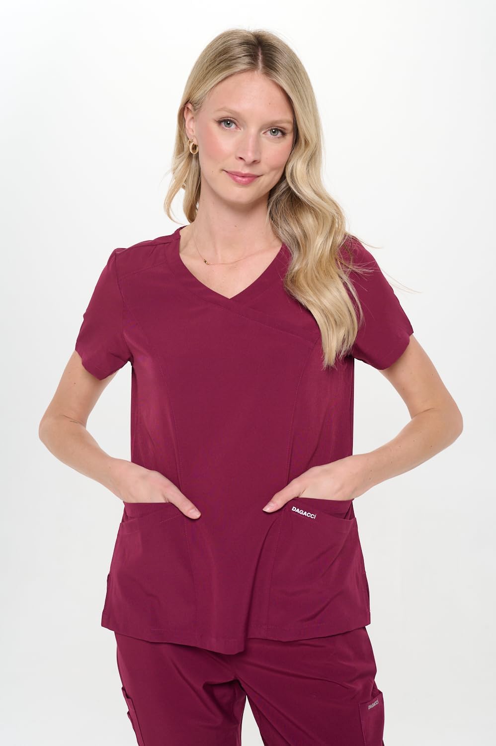 Dagacci Medical Uniform Women's Scrub Set 4-Way Stretch Y-Neck Stitch Tape Top and Pants - Image 6