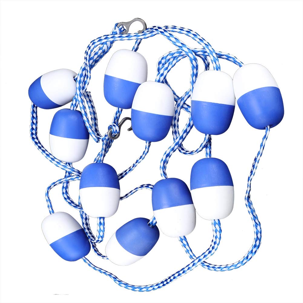 Fdit Corde de sécurité de Piscine de 5 M, Ligne de Flottaison avec Corde Tressée en Nylon Blanc et Bleu, pour Délimiter Les Couloirs de Nage et Les Zones dangereuses.