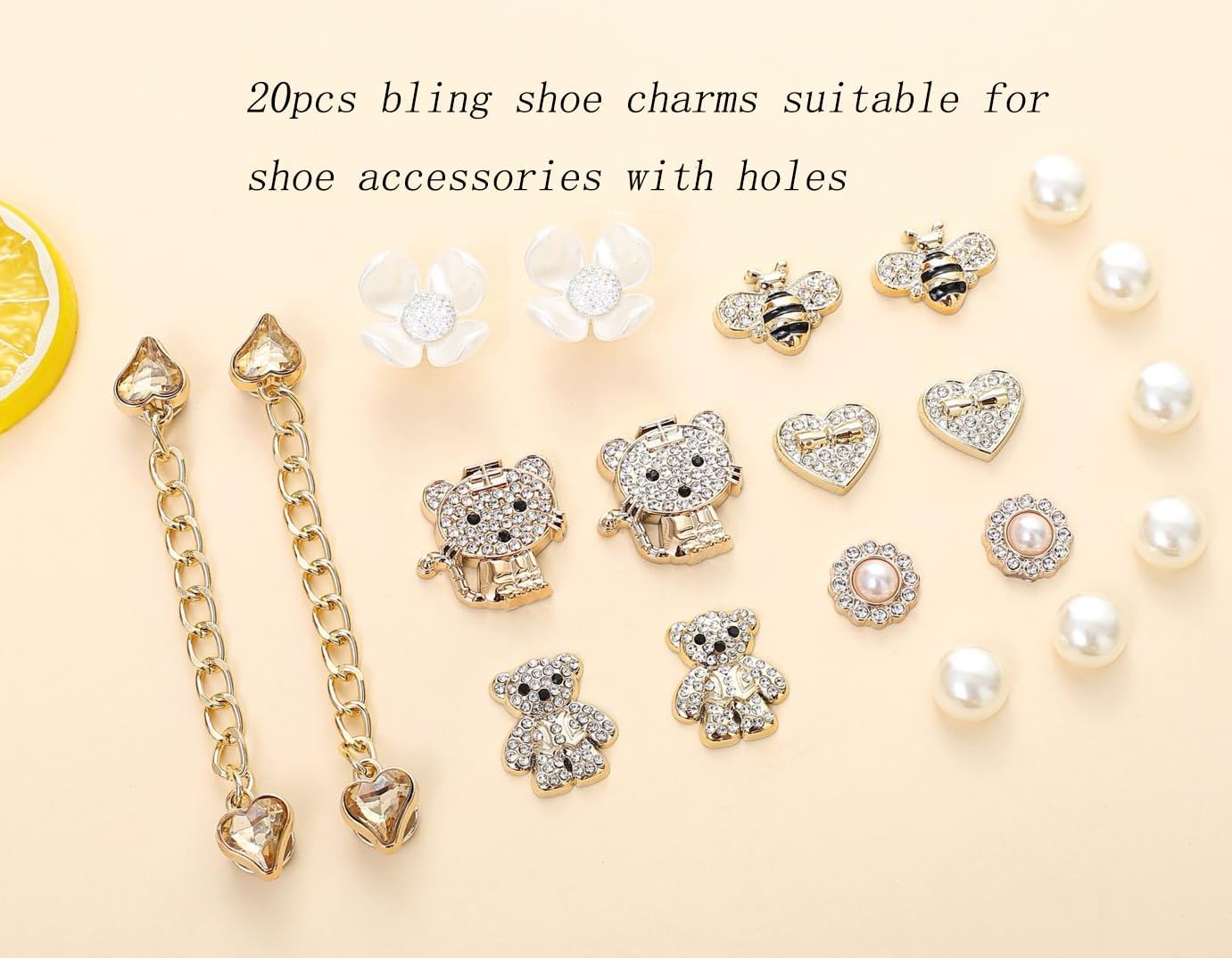 Bling Shoe Charms for Women,Gold Jewelry Shoe Accessories for Girly,Shoe Accessories With Holes,Sneakers and Socks Charms