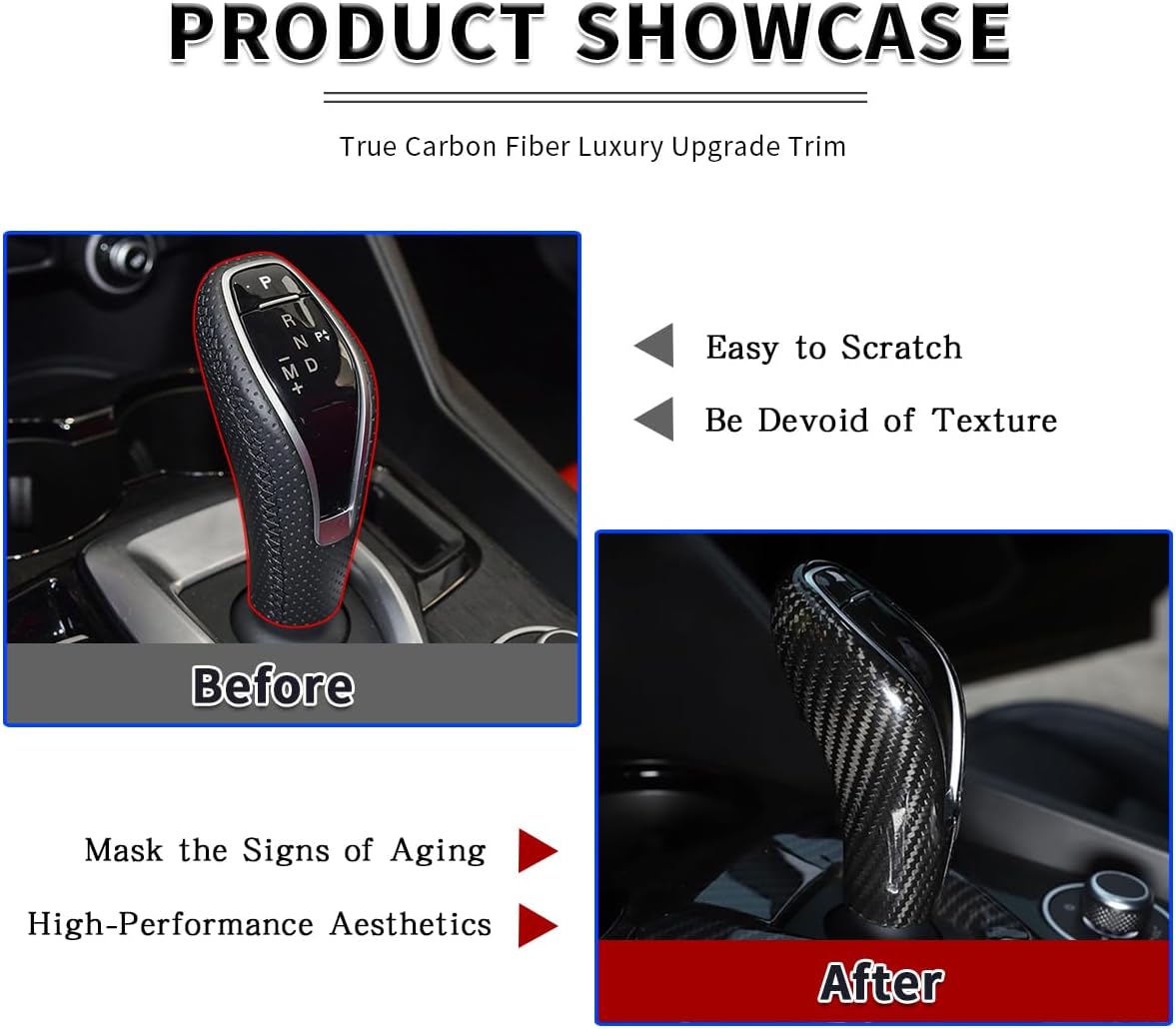 Real Carbon Fiber Fit for Alfa Romeo Giulia/Stelvio 2020-2023,Car Center Console Gear Shift Head Knob Cover Trim,Car Interior Accessories (Black Carbon Fiber)