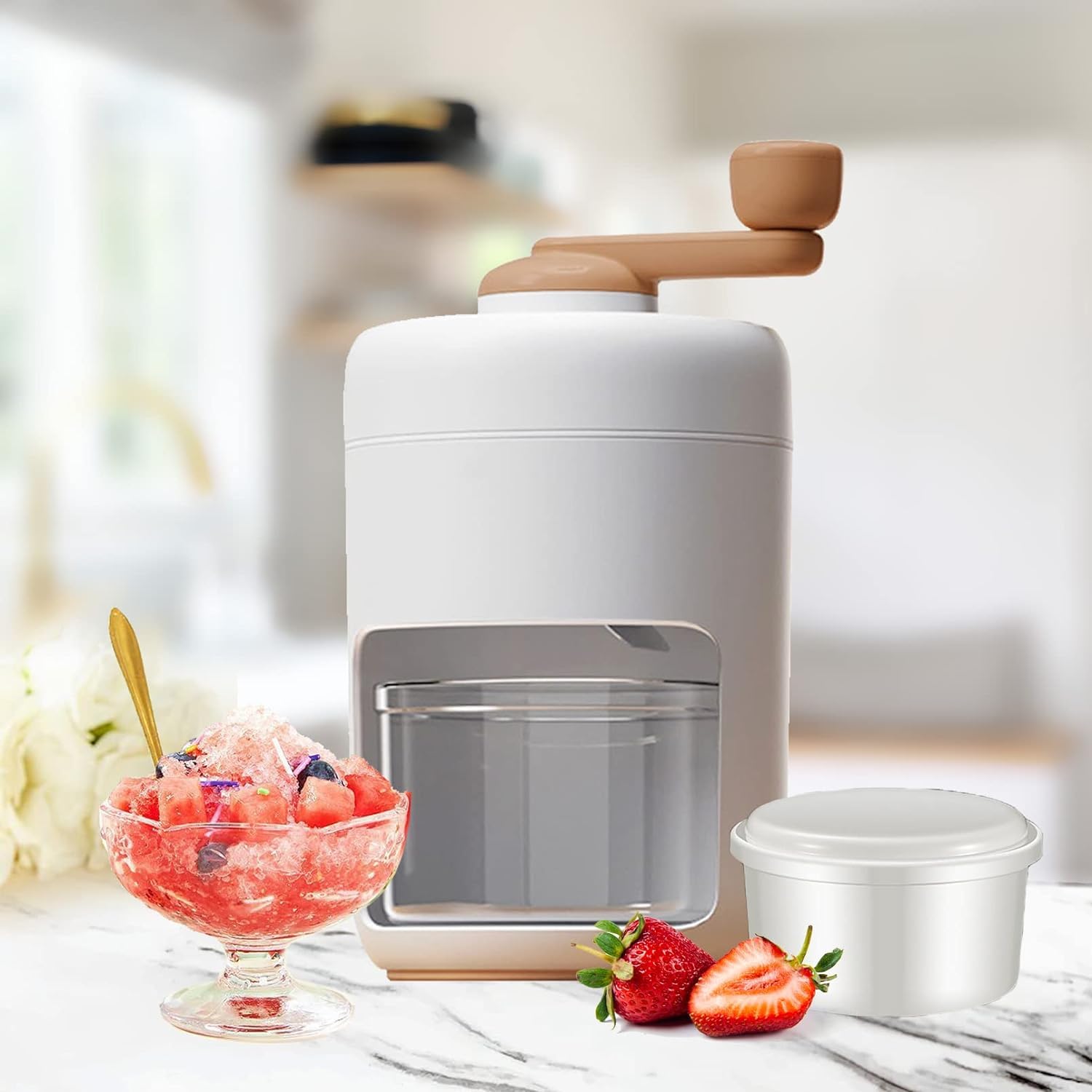 Hand Made Shaved Ice Machine, Snow Cone Machine - Portable Ice Crusher with Free Ice Cube Tray