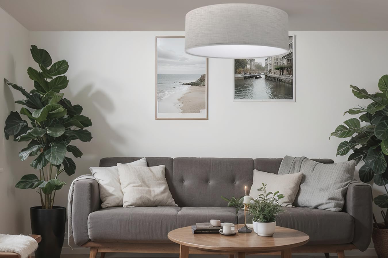 Light-Home Stone sufitowy żyrandol - Nowoczesna modern lampa na sufit do sypialni salonu i kuchni w stylu loft - tkanina - E27 z 1 punktem światła - klosz jasny beż 40cm