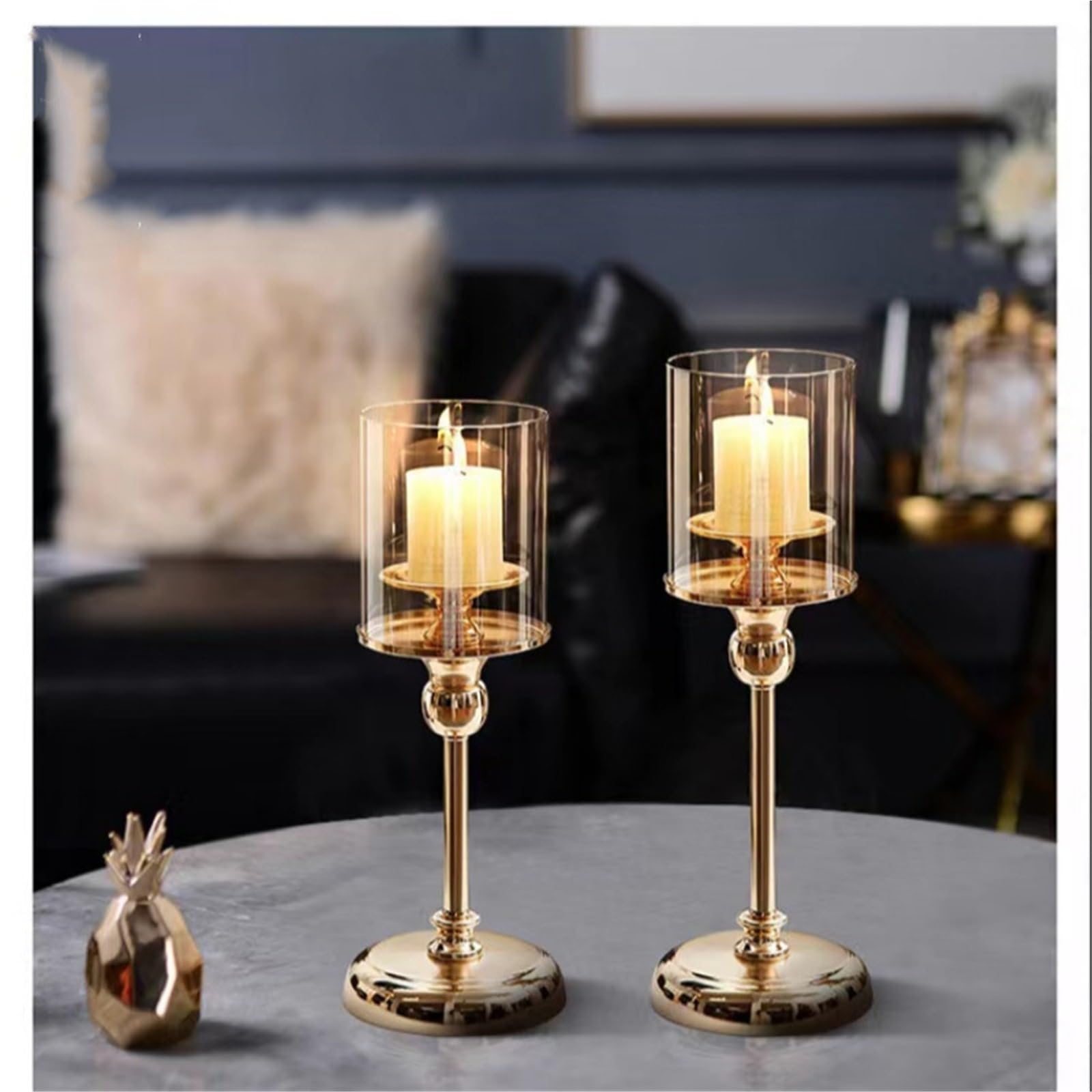 Kerzenständer 3-teiliges Teelicht-Kerzenhalter-Set, goldene Glas-Kerzenhalter for Esszimmer, Couchtisch, Hochzeit Für Heimdekoration