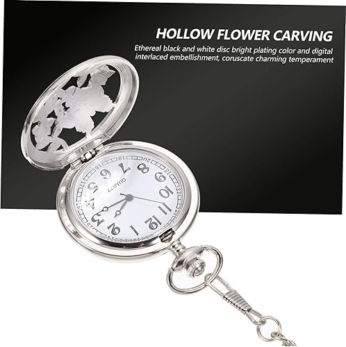 Miniatura 6 de ERINGOGO Reloj de bolsillo para hombre, 2 piezas, reloj minimalista con colgante de plata para hombre, colgante para hombre, relojes clásicos huecos