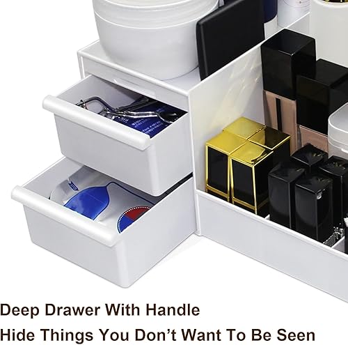 Miniatura 4 de AmoVee Organizador de maquillaje, organizador de cuidado de la piel blanco en encimera, organizador de almacenamiento de cosméticos para cuidado de