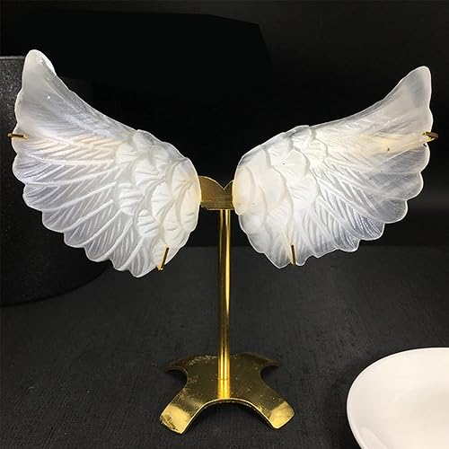 Selenita natural, un par de alas con stents dorados, alas de ángel talladas a mano, muestras minerales, decoración del hogar, curación de reiki,