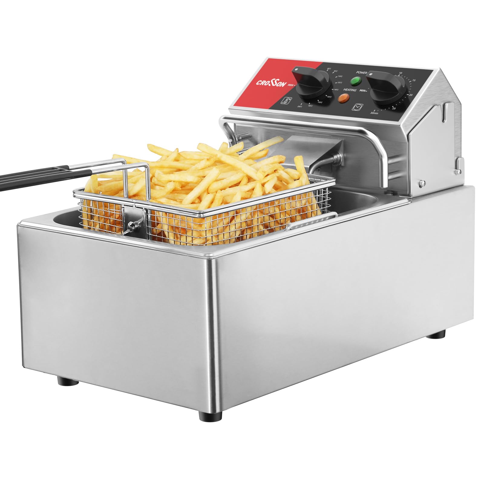 CROSSON ETL Listed 13Lbs Friggitrice elettrica da banco con cestello solido facile da montare, contenitore dell'olio rimovibile per ristorante Uso domestico-230 V, friggitrice commerciale da 3000 W