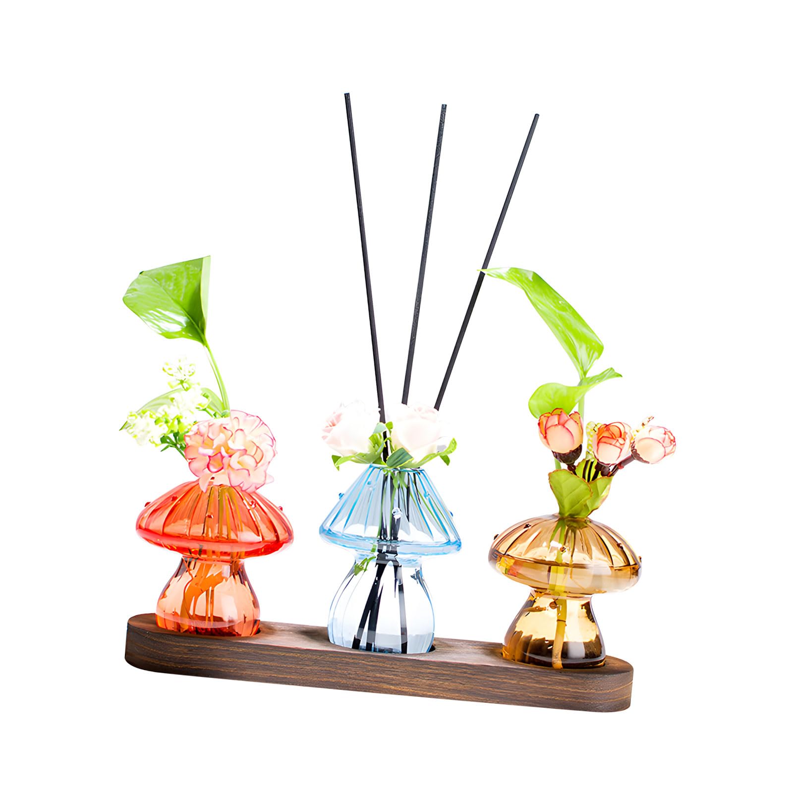 Plant Propagation Station with Wood Stand, Mushroom Vases for Plant, Terrarium Vases for Home Garden Decors Gift Mushroom for Propagating