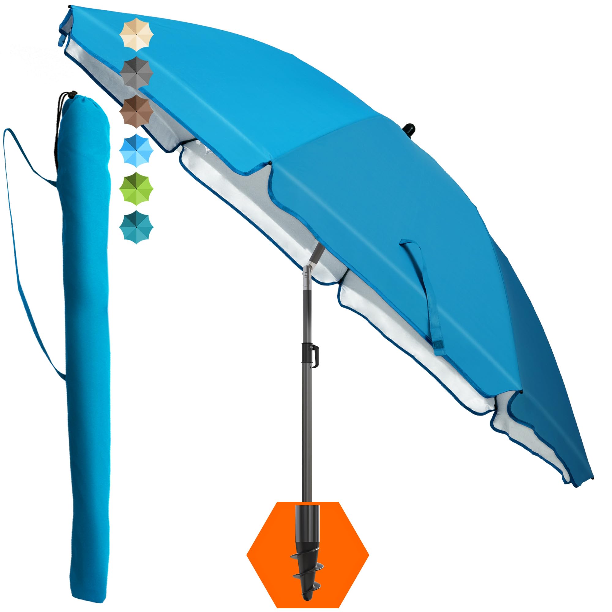 4smile Sonnenschirm Strand SunnyJoy, Blau - UPF 50+ Strandschirm Ø 200 cm, sicherer Sonnenschutz Strand, Strandschirm windfest stabil - Sonnenschirm mit Schutzhülle