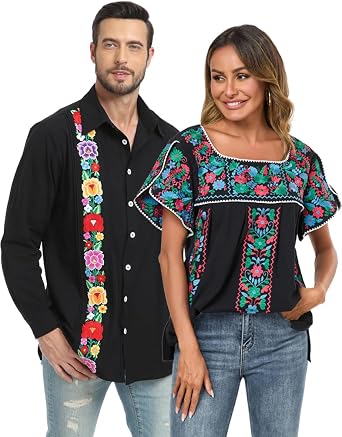 Womens Mexican Peasant Blouse Embroidered Tops Summer Vacation Boho Shirt
