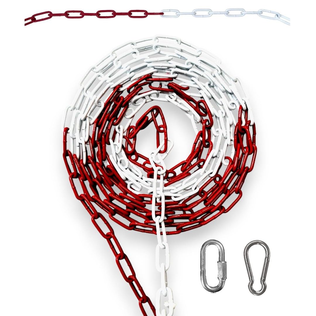 Absperrkette/Stahlkette - 5m Rot/Weiß - 6mm Stärke - Stahl verzinkt - gute Sichtbarkeit - stabil & robust - Absperren von Flächen/Parkplätzen - Absperrung