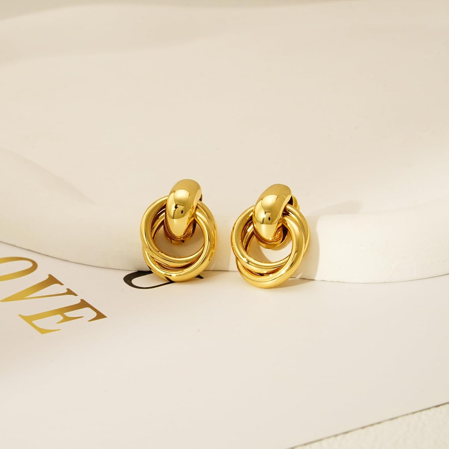 Chunky Small Knot Earrings for Women 14K Gold Silver Plated Geometric Dangle Drop Hoop Stud Dainty Hypoallergenic and Lightweight Jewelry Fashion Trendy Gifts - Image 4