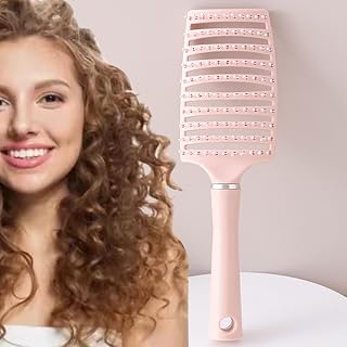 Massage Tangled Comb Hollow Out Air Hair Brushes Scalp Combs Curly Method Salon Fast Blow Drying Detangling Tool (Pink)