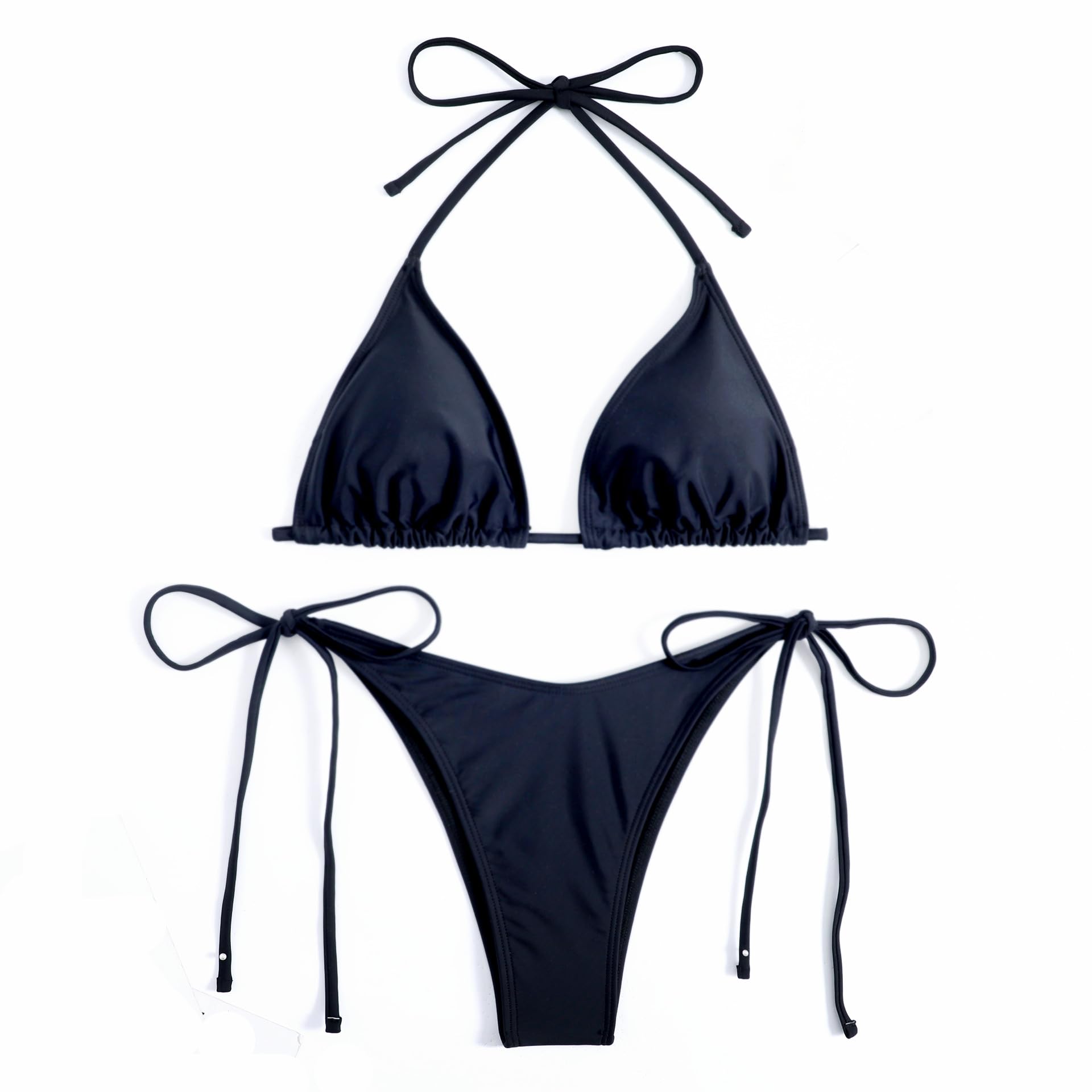 Costume Da Bagno Bikini 2 Pezzi Sexy - Triangolo Imbottito E Slip A Vita Bassa - Nero, Rosa, Bianco, Rosso, Blu - Foto 3