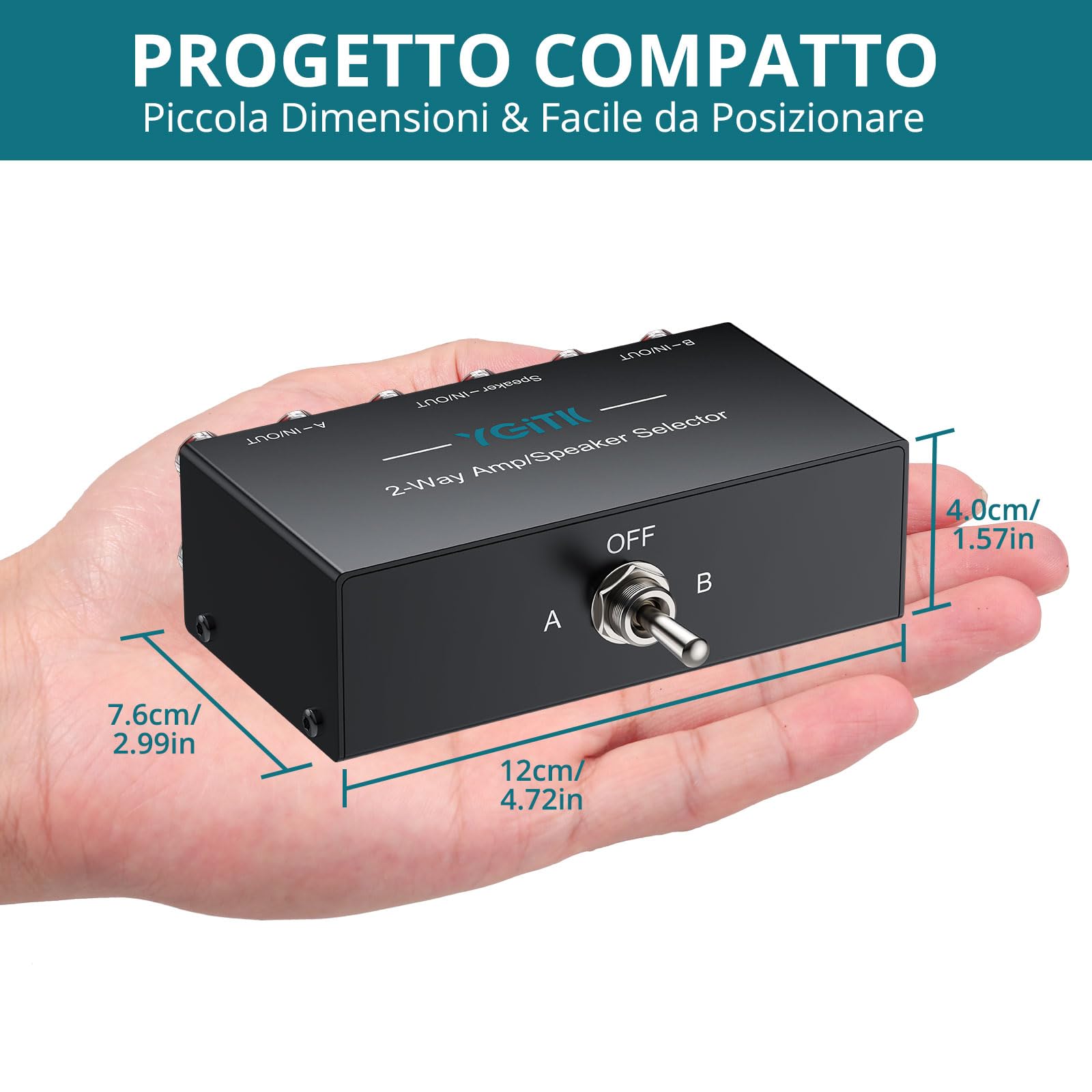 Audio Stereo Switch 2 Ingressi/Uscite,Commutatore Audio Bidirezionale a Banana Plug,Switch A/B,300W RMS,Senza Alimentazione - per Hi-Fi,Home Theater,Studio di Registrazione