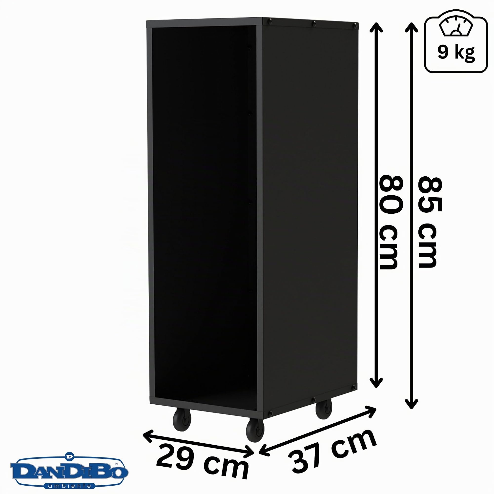DanDiBo Scaffale per legna da ardere, interno in metallo, nero, 85 cm, con ruote, 96359