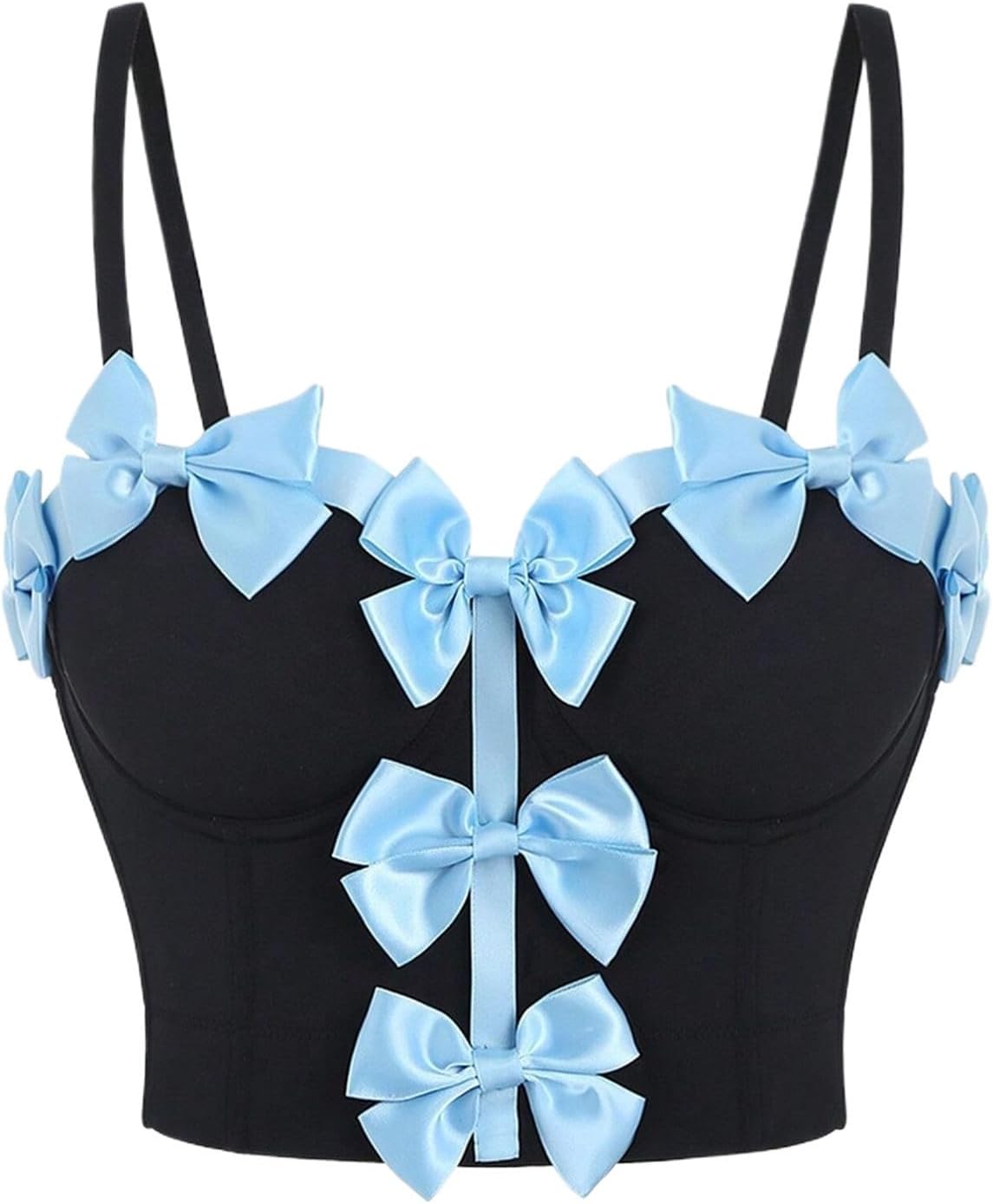 Women's Satin Bow Corset Bustier Clubwear Party Halter Tops Push Up Crop Top Vest Bra