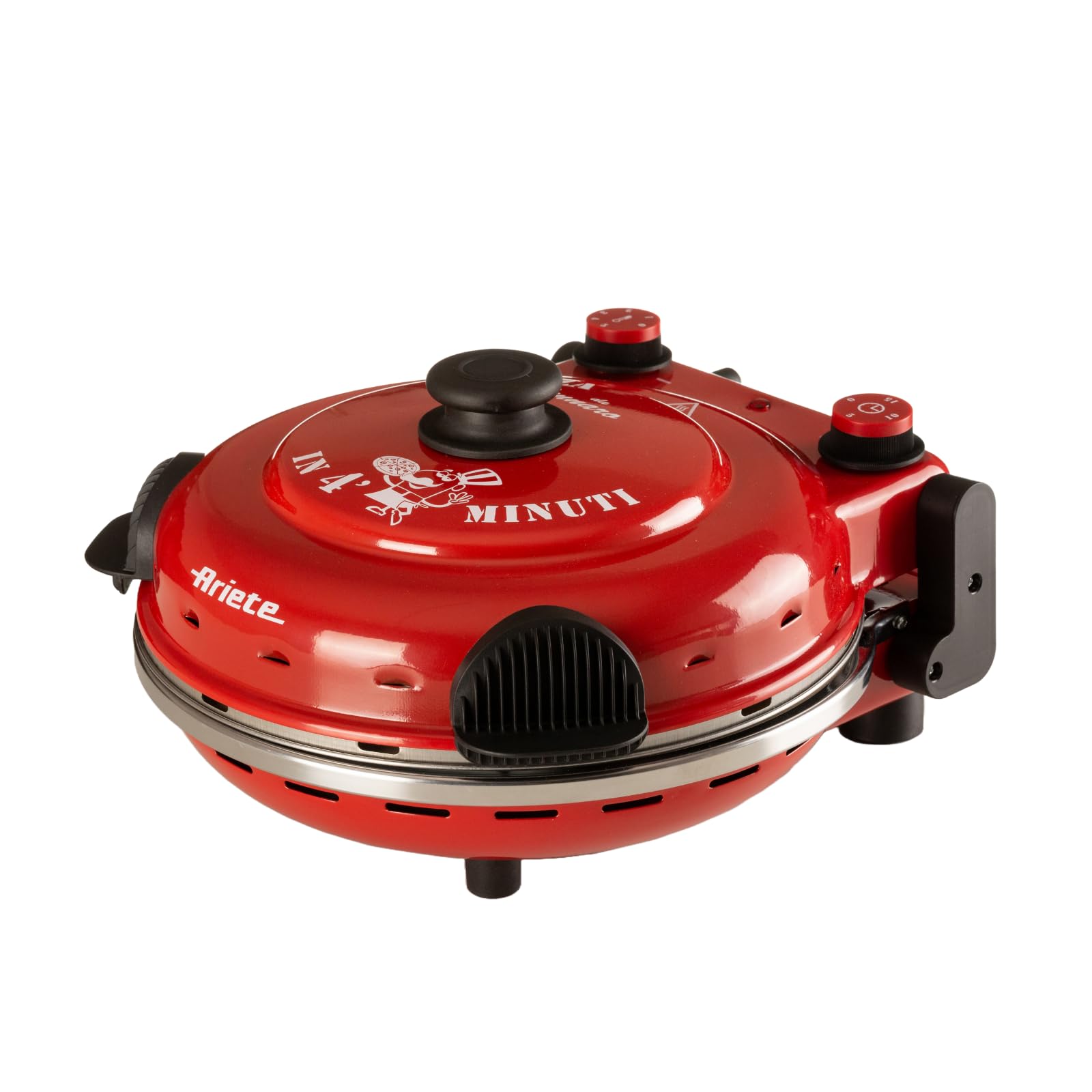 Ariete Pizza Four 919, Pizza 4 Minute, 5 Niveaux de Cuisson, Plaque Réfractaire Anti-​Adhérente pour Le Réchauffage, Lames en Bois Incluses, Température Maximale de 400°C, 1200W, Rouge