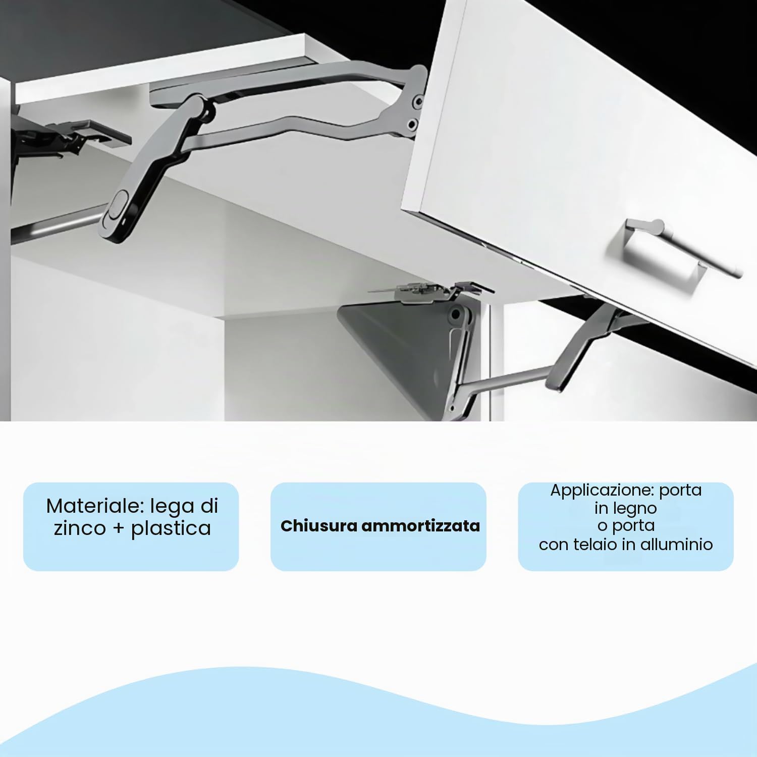 EVOTRADE Meccanismo Apertura Ante Mobile Pensile a Libro - Freestop e Chiusura Ammortizzata - Braccetto Apertura doppia Anta pensili Cucina (Per Modulo 600-900 MM)