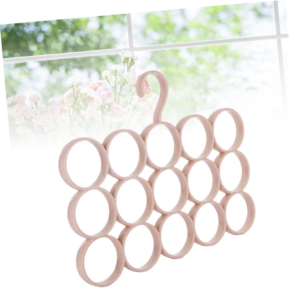 Pink 15 Ring Plastic Scarves Rack for Closet Organization