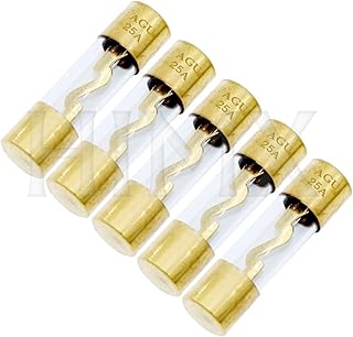 5pcs Gold Plated 10x38mm AGU Glass Fuse Car Audio Amp Amplifier 10A 15A 20A 25A 30A 40A 50A 60A 70A 80A 100A (Color : 25A)