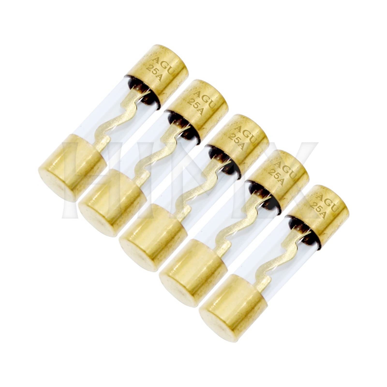 XRKJKQIDG 5pcs Gold Plated 10x38mm AGU Glass Fuse Car Audio Amp Amplifier 10A 15A 20A 25A 30A 40A 50A 60A 70A 80A 100A(25v)