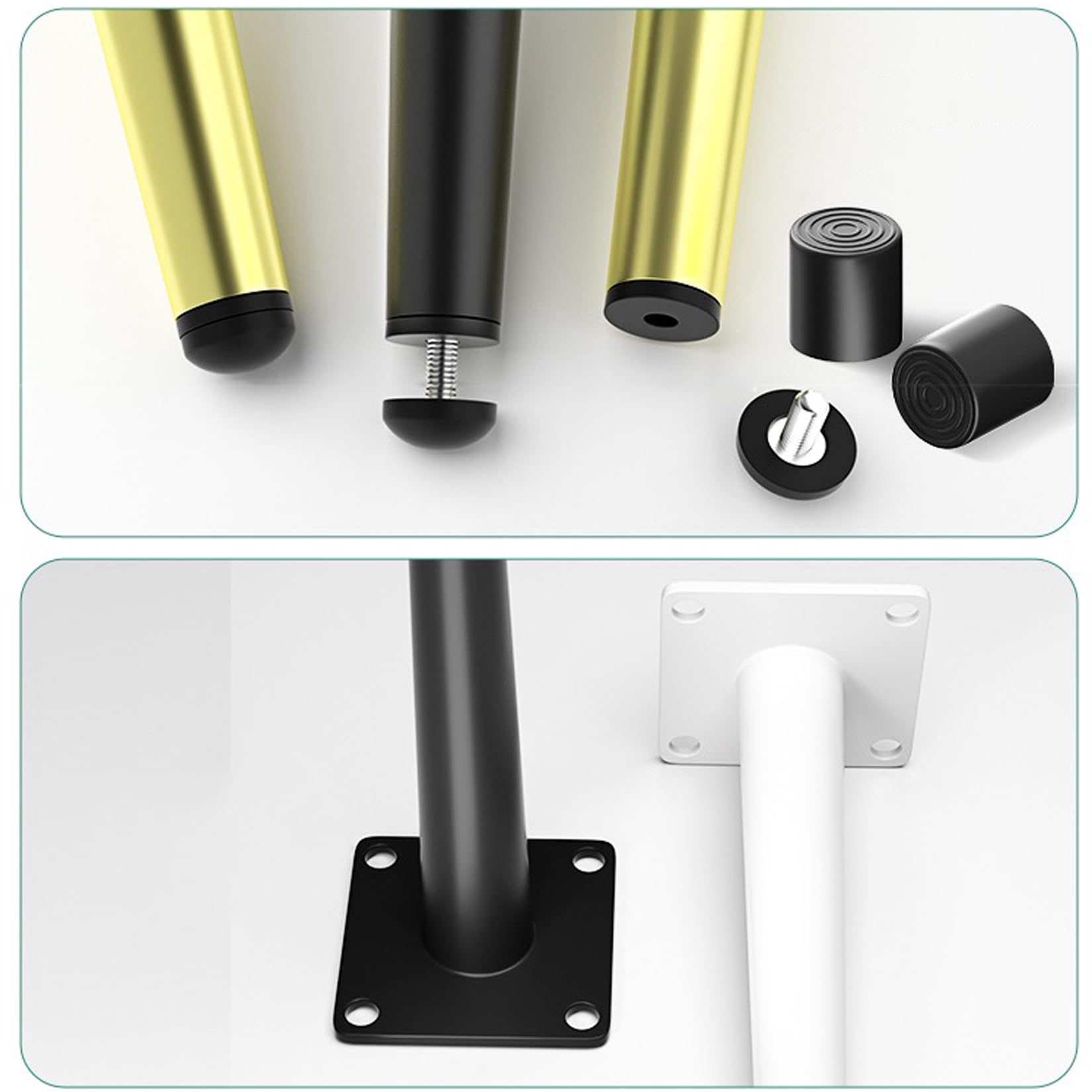 4 Pezzi Piedini Regolabili per Mobili Conico Piedi per Tavolino Gambe di Ricambio Obliquo per Divano Poltrone Cabinet Letto Tavolo Armadio Cassetti,con Viti (Bianco+Oro,40cm)