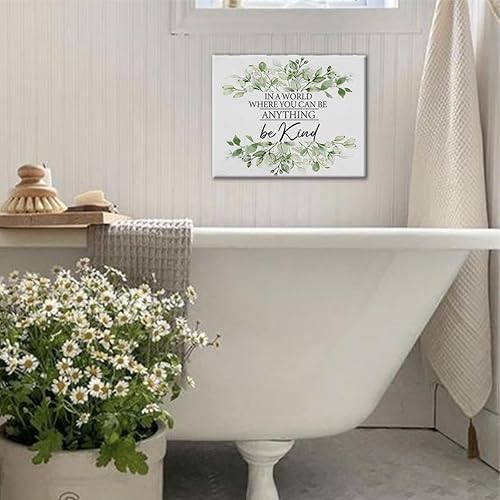 Miniatura 3 de Decoración de pared verde salvia con texto en inglés Be Kind, arte de pared en lienzo para dormitorio, accesorios de baño verde salvia, arte de