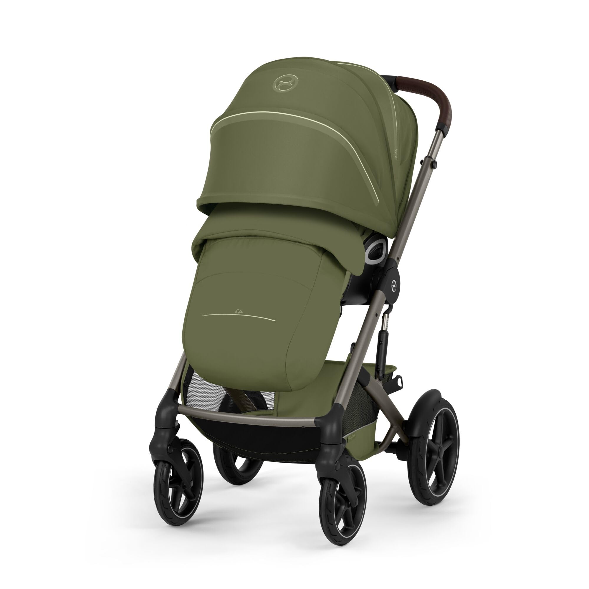CYBEX Gold Poussette TALOS S LUX & nacelle Fold Cot, Moss Green | De la naissance à 4 ans, jusqu'à 22 kg max, nacelle pliable, système de voyage tout-terrain, capote XXL UPF50+
