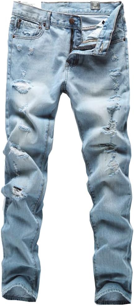 Yimaida Men's Casual Retro Slim Fit Denim Beggar Style Ripped Jeans