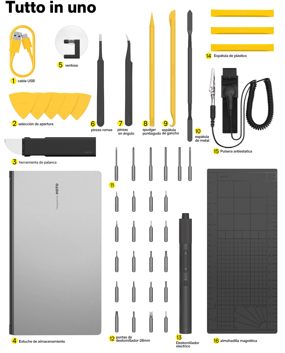 HOTO Juego de Destornilladores Precisión, Kit Destornilladores Profesionales 48 en 1, Mini Destornillador Electrico con Luz Led, Para Reparación Teléfono Móvil, Tableta, PC, Relojes