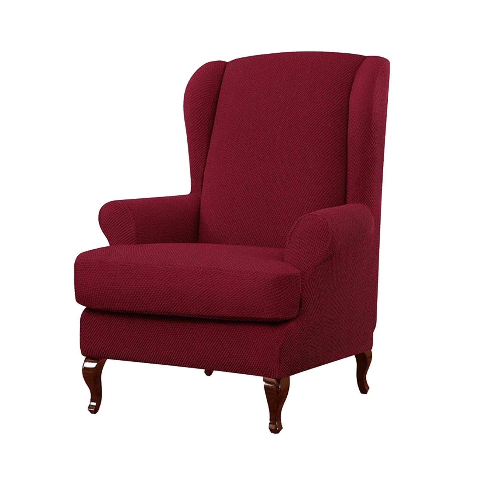 Wingback Chair Slipcover 2-Piece High Stretch Slipcovers with Cushion Cover for Wingback Chairs Armchair Covers Wingback Chair Covers Wing Chair Covers Wing Chair Slipcover ( Color : Wine red )