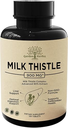 Garden of Herbz Cardo mariano prémium de 900 mg de apoyo hepático y renal - Ayuda para la salud digestiva y desintoxicante - Fórmula sin OMG - Apoya