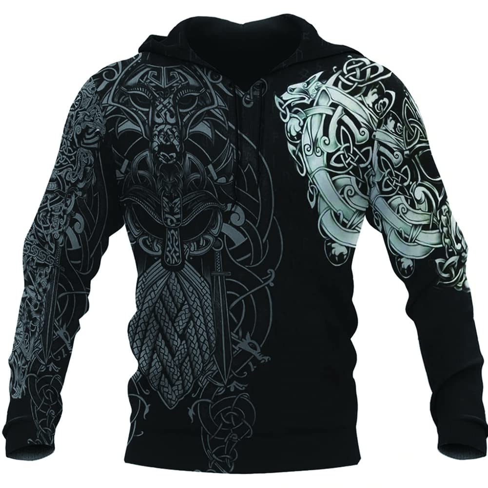 Sweat à capuche Viking 3D original à offrir pour les fans de tatouage de guerrier Odin - 5