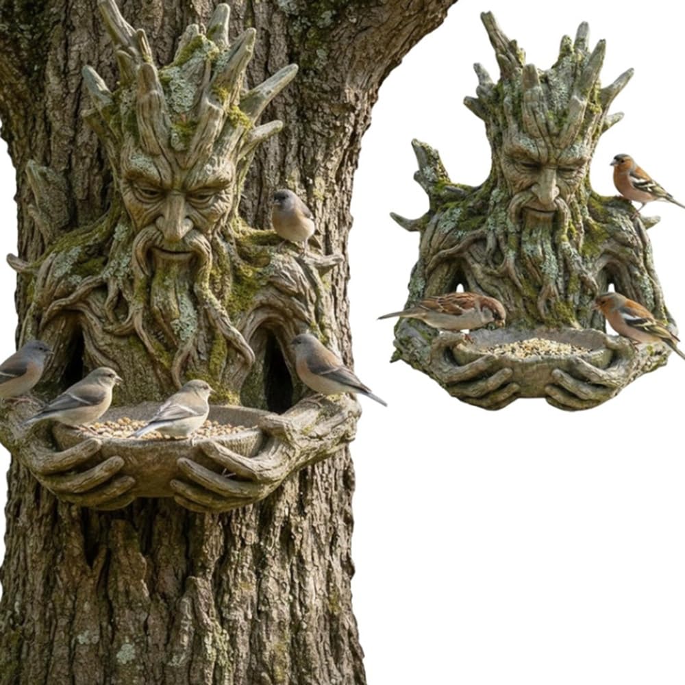 Mangeoire intégrée à l'arbre contre le vent avec sa fixation trou de serrure